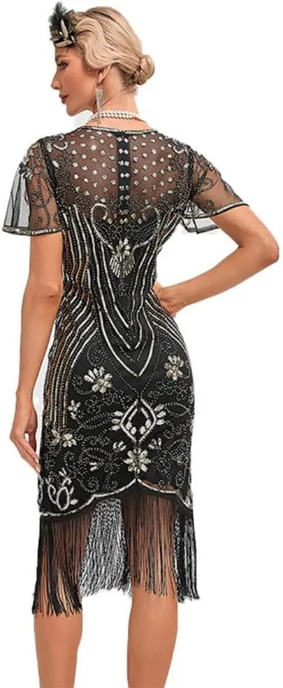 1920s Flapper Dresses for Women Great Gatsby Roaring 20s Dresses Sequin Tassel Fringe Cocktail Dress