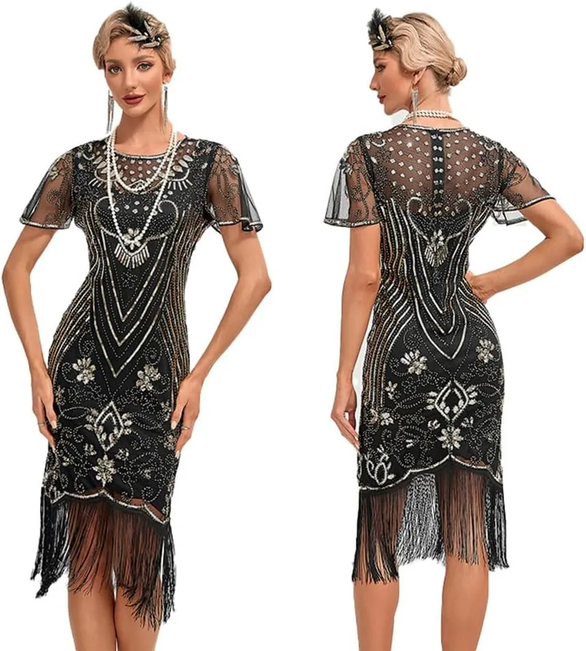1920s Flapper Dresses for Women Great Gatsby Roaring 20s Dresses Sequin Tassel Fringe Cocktail Dress