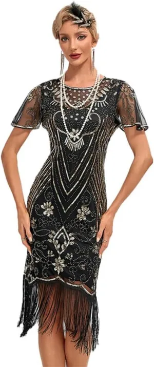 1920s Flapper Dresses for Women Great Gatsby Roaring 20s Dresses Sequin Tassel Fringe Cocktail Dress