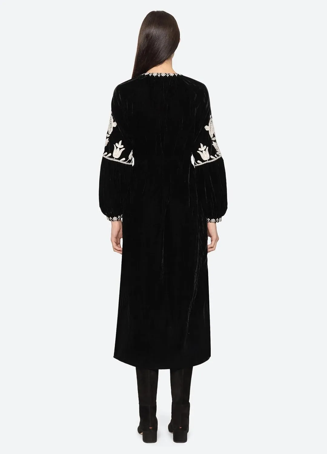 D-Sun Women's Velvet Maxi Dress Embroidered V Neck Floral Pattern Long Dresses Formal Long Cocktail Wedding Party Dresses