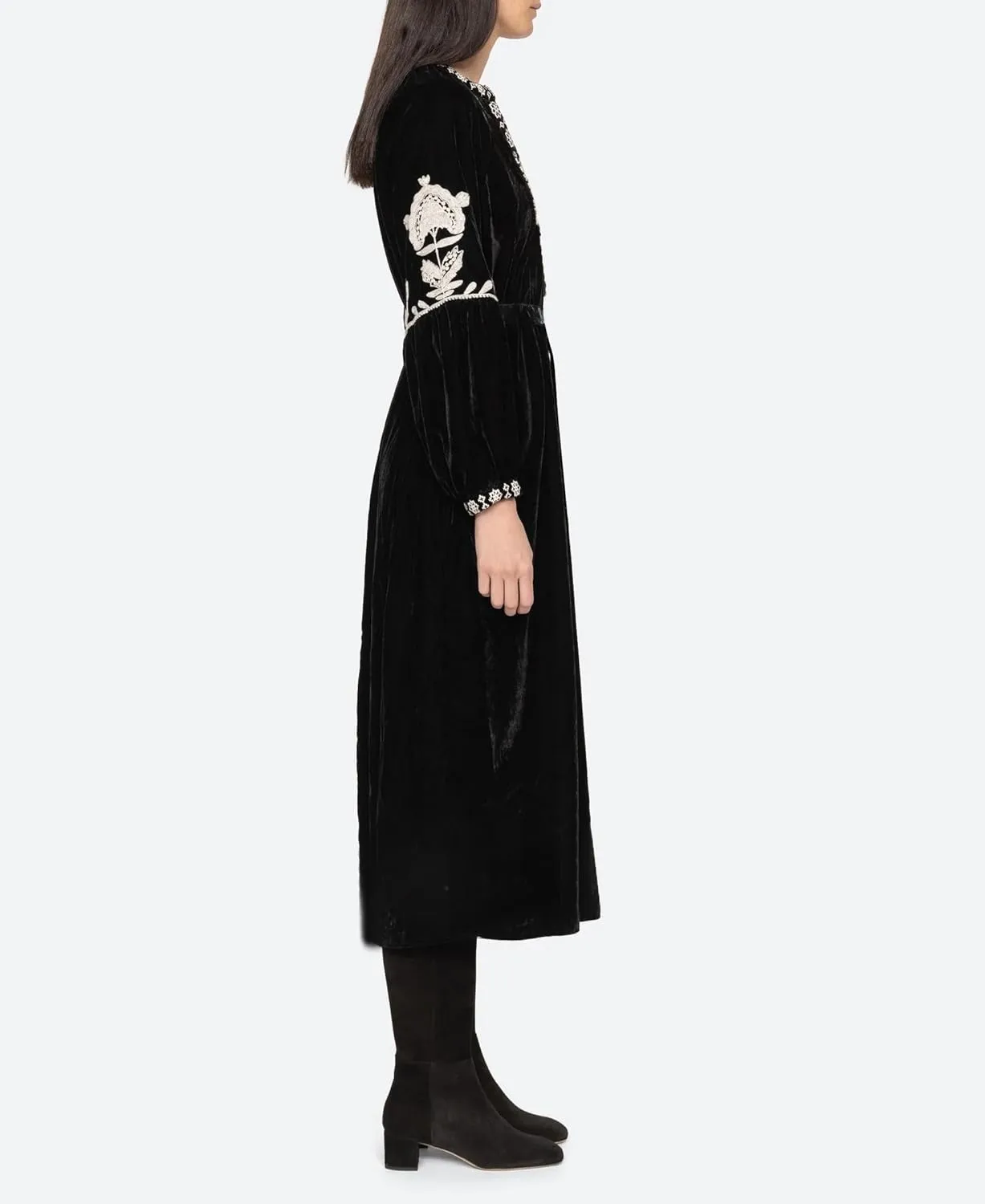 D-Sun Women's Velvet Maxi Dress Embroidered V Neck Floral Pattern Long Dresses Formal Long Cocktail Wedding Party Dresses