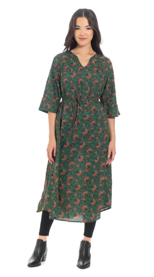 Jaipur Dress - emerald - org.cotton blockprint