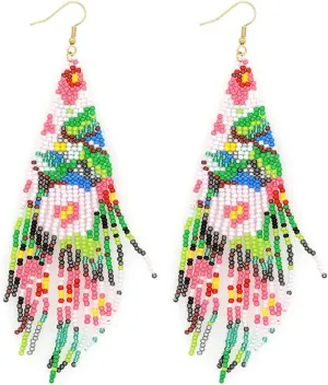 JeanBeau Seed Beads Tassel Earrings for Women Teen,Long Boho Handmade Colorful Beaded Dangle Drop Fringe Dangling Bohemian Accessories Summer Prom Party Jewelry Gift