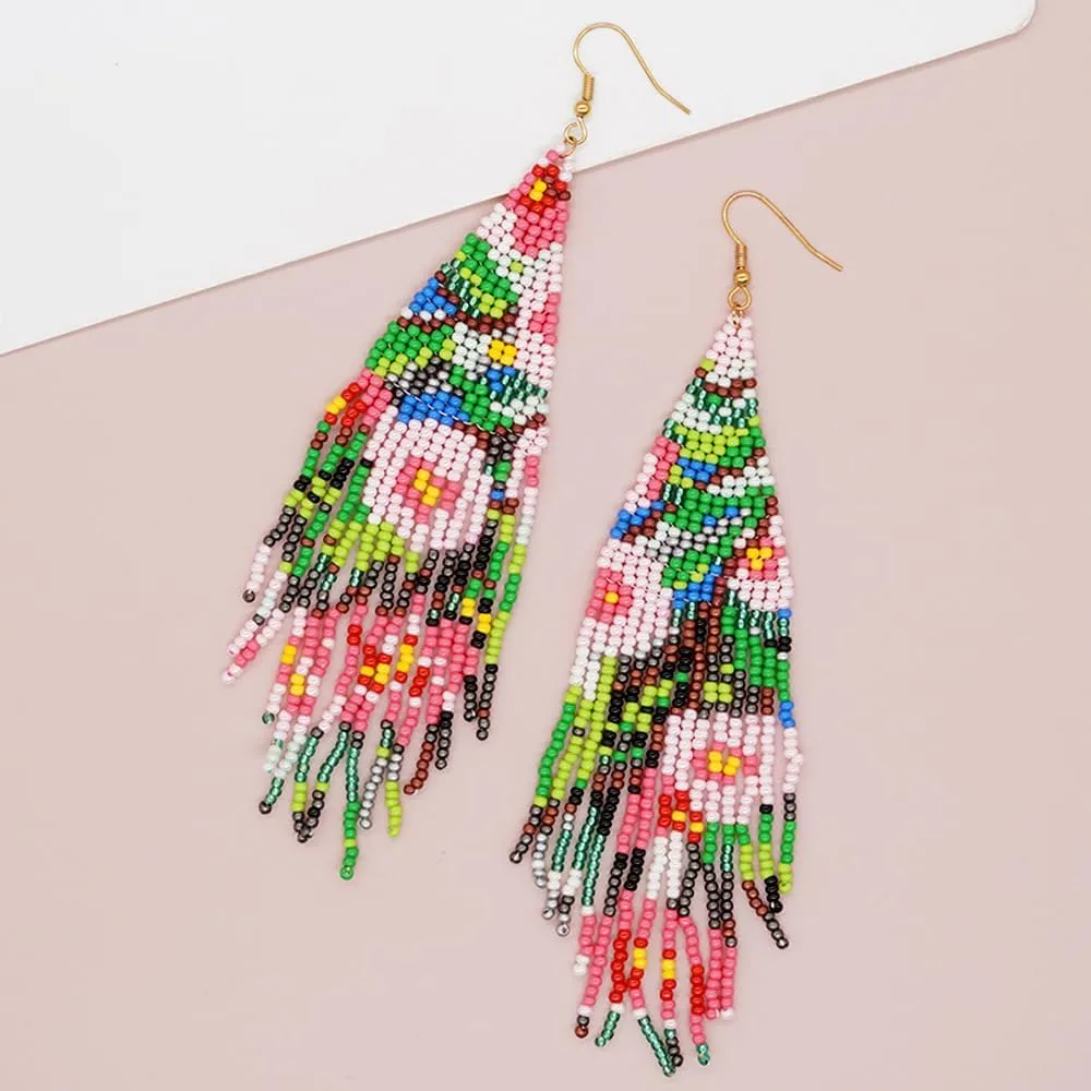 JeanBeau Seed Beads Tassel Earrings for Women Teen,Long Boho Handmade Colorful Beaded Dangle Drop Fringe Dangling Bohemian Accessories Summer Prom Party Jewelry Gift