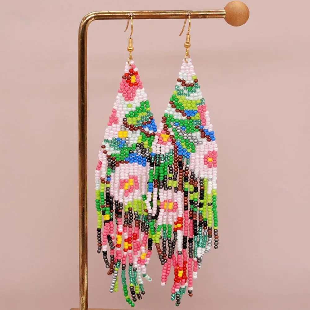 JeanBeau Seed Beads Tassel Earrings for Women Teen,Long Boho Handmade Colorful Beaded Dangle Drop Fringe Dangling Bohemian Accessories Summer Prom Party Jewelry Gift