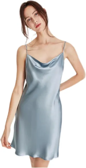 LilRoot Women Cowl Neck Silk Satin Slip Dress Nightgown Elegant Pure Mulberry Silk Straps Chemise Nightwear Gift for Her