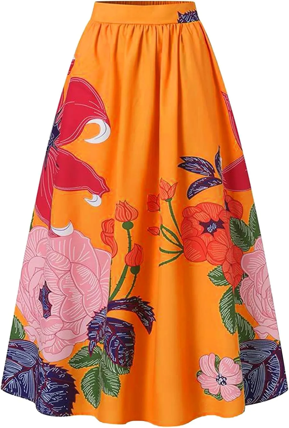 Miyaomn Women's Boho Floral Printed Maxi Skirt Summer Beach High Waisted Mopping Floor Length A Line Long Skirts with Pockets