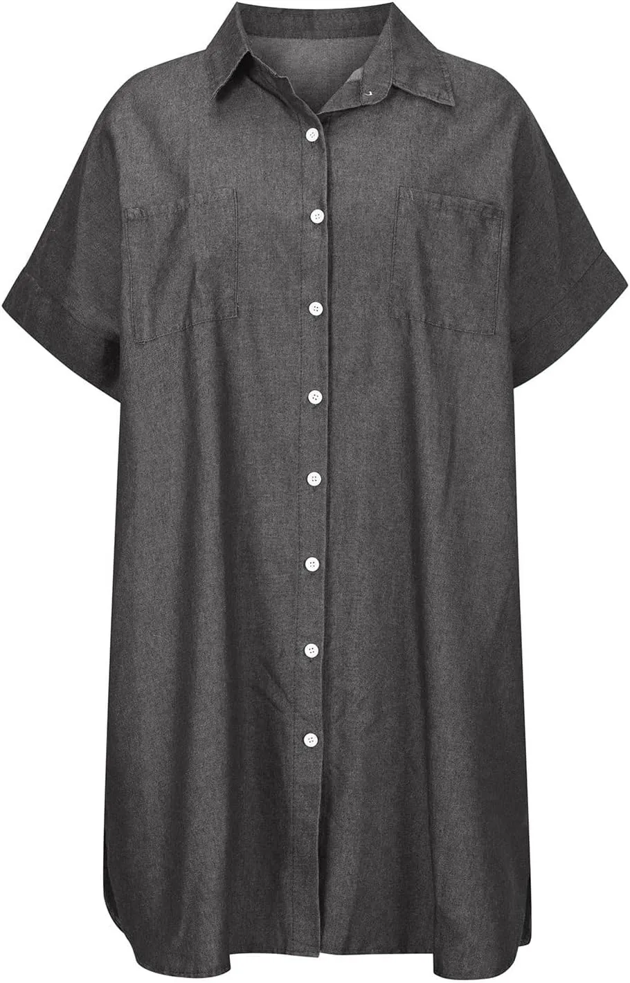 NaRHbrg Summer Denim Shirt Dresses for Womens Short Sleeve Loose Jean Midi Dress Button Down Casual Shift Dress Tunic Top