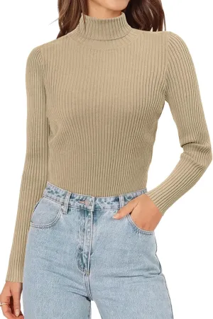 ONLYSHE Women's Turtleneck Sweaters Long Sleeve Shirts Ribbed Knit Slim Fit Sweaters T Shirt Basic Casual Tee Tops