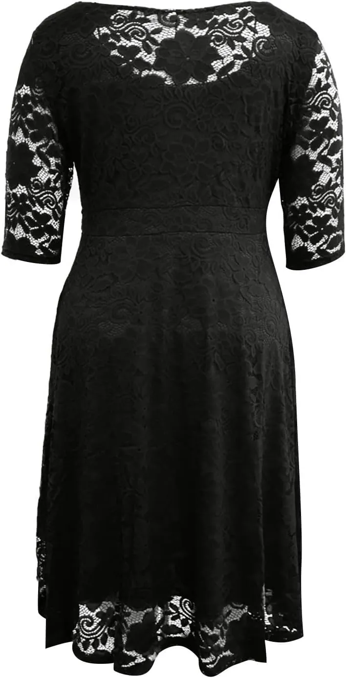 Plus Size Dress for Curvy Women 3/4 Sleeve Lace Corset Aline Midi Dresses, XXXXXXL-8XL