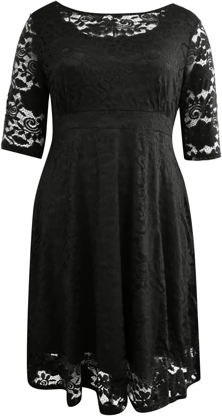 Plus Size Dress for Curvy Women 3/4 Sleeve Lace Corset Aline Midi Dresses, XXXXXXL-8XL