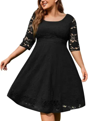 Plus Size Dress for Curvy Women 3/4 Sleeve Lace Corset Aline Midi Dresses, XXXXXXL-8XL
