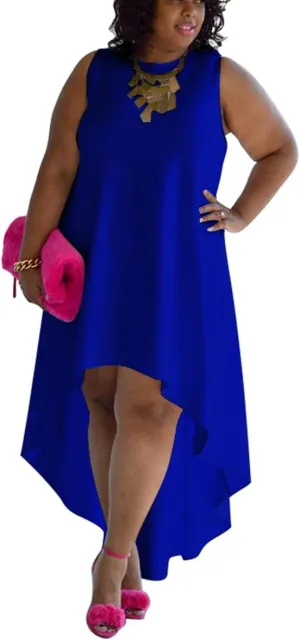 Plus Size Womens Maxi Long Dress Summer Casual Loose Sleeveless Tank Irregular High Low Hem Sundress