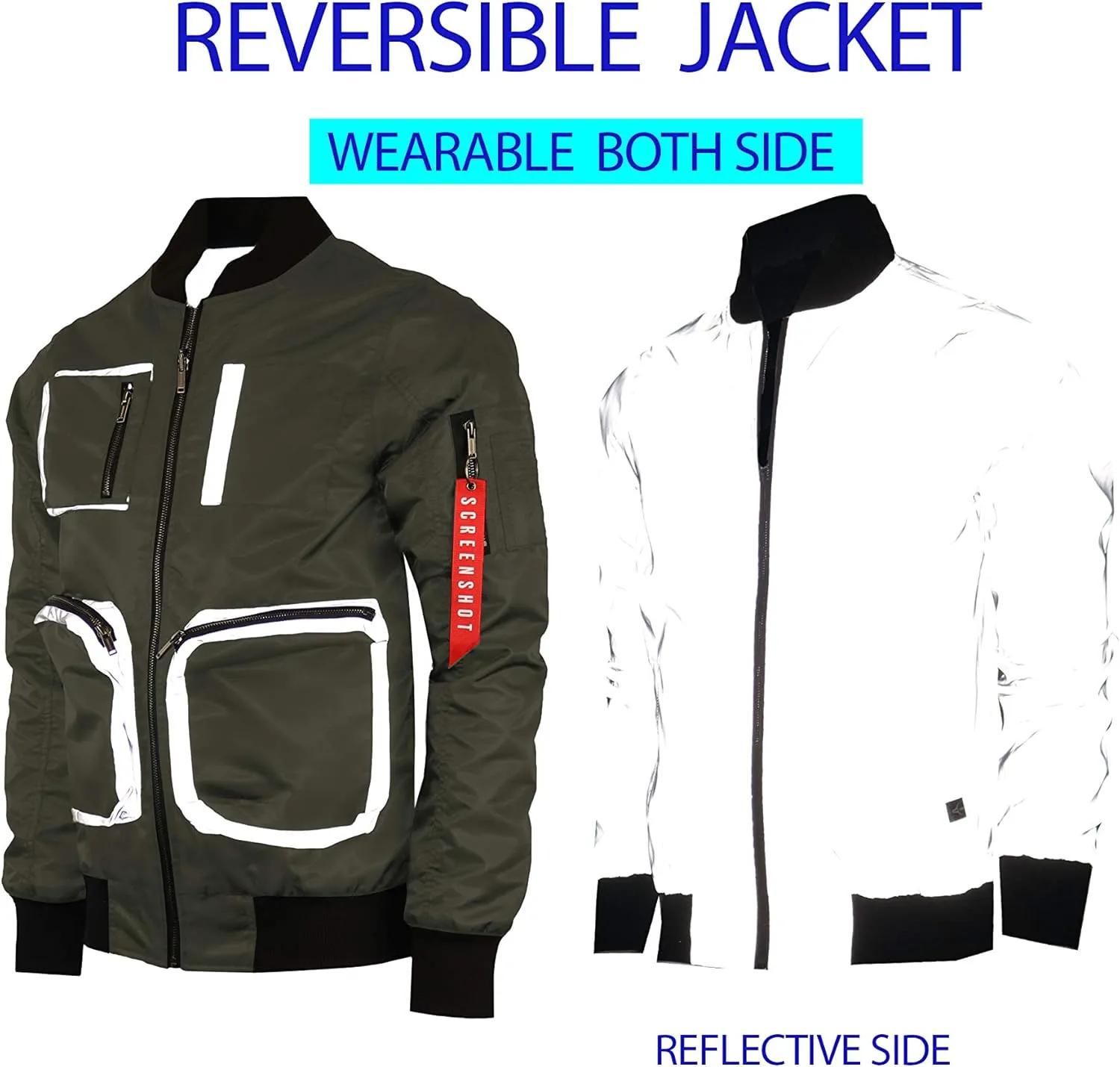 SCREENSHOT Men Streetwear Hip-Hop Urban NY Fashion Bomber Jacket - Modern Outdoor Lightweight Windbreaker Graffiti Zip Up Top