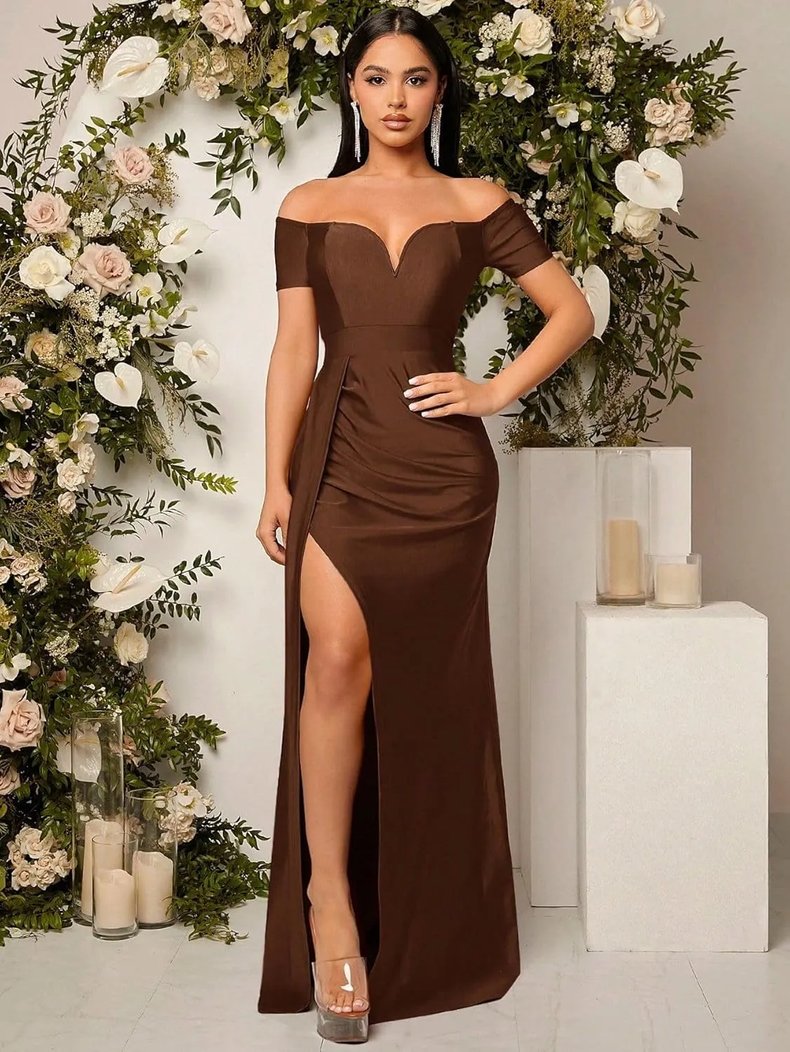 SISKIN Women's Formal Dresses Evening Semi Ball Gowns Off The Shoulder High Split Maxi Sleeveless Long Party Dress 2025