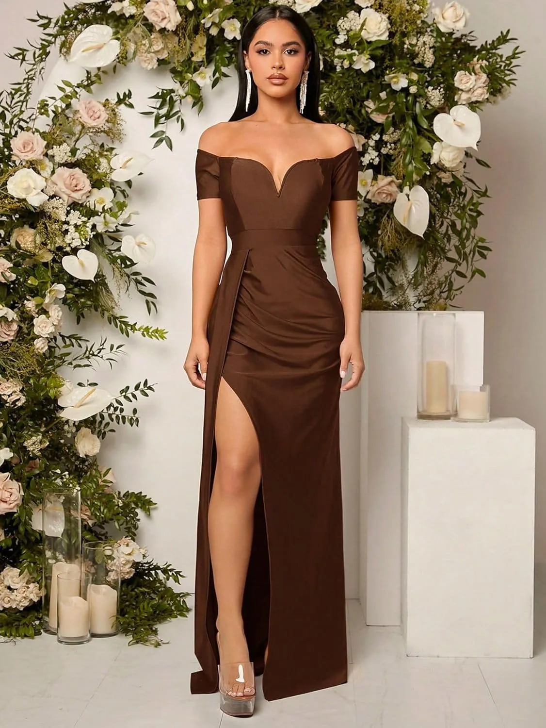 SISKIN Women's Formal Dresses Evening Semi Ball Gowns Off The Shoulder High Split Maxi Sleeveless Long Party Dress 2025