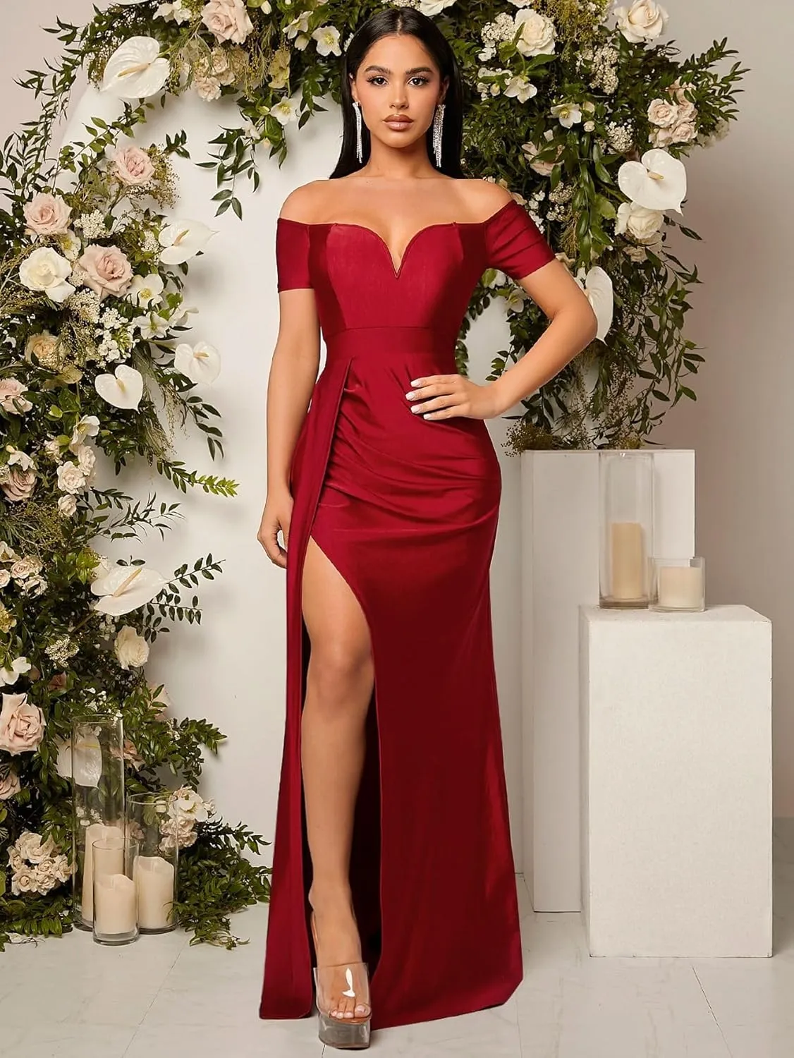 SISKIN Women's Formal Dresses Evening Semi Ball Gowns Off The Shoulder High Split Maxi Sleeveless Long Party Dress 2025