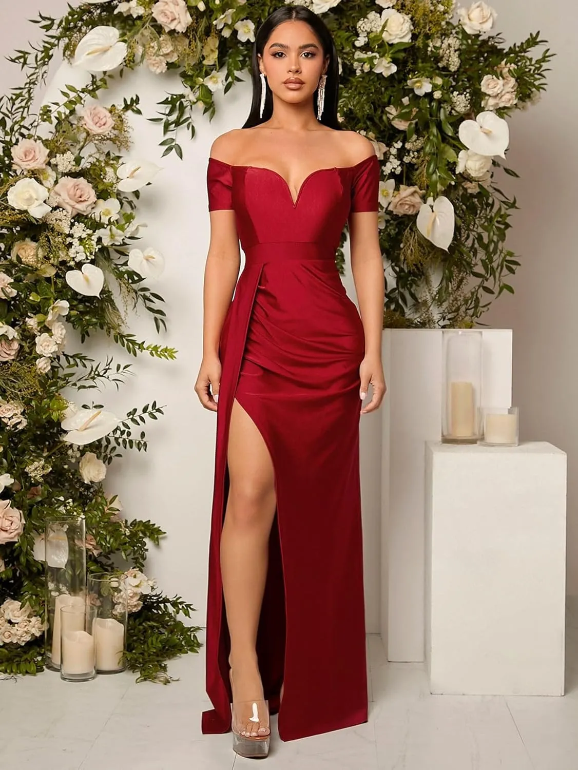 SISKIN Women's Formal Dresses Evening Semi Ball Gowns Off The Shoulder High Split Maxi Sleeveless Long Party Dress 2025