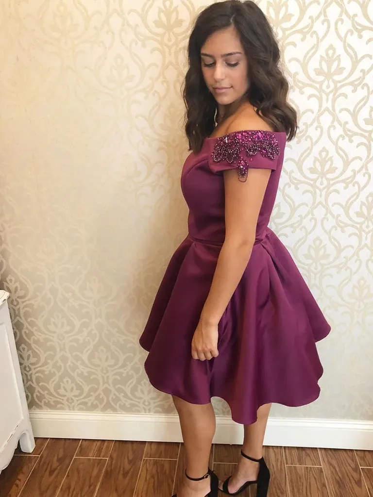 Two Piece Cap Sleeve Grape Beaded Short Homecoming Dress #MHL072