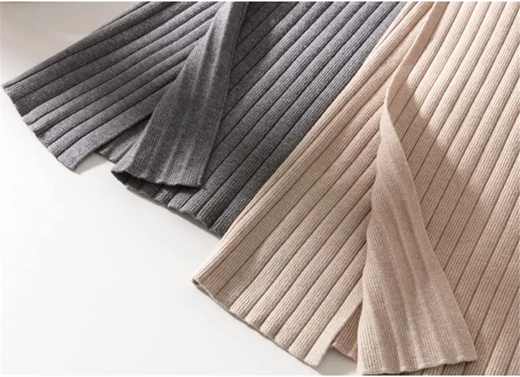 UIOKLMJH Elegant Lady High Waist Black Gray Slit Pencil Knit Skirt