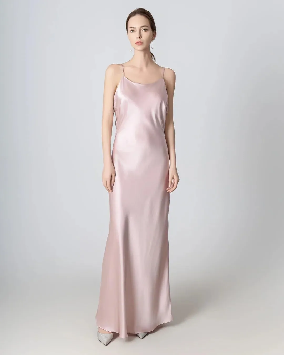 Women Backless Silk Maxi Dress 100 Percent Mulberry Silk Cami Slip Satin Gown Elegant Formal Long Dress for Evening Party