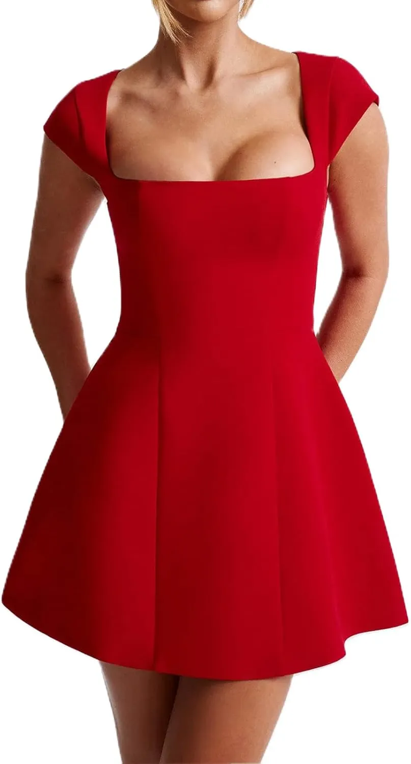 Women White Graduation Dress Summer Backless Bow Tie Bodycon Mini Dresses Y2k Square Neck Short Dresses for College