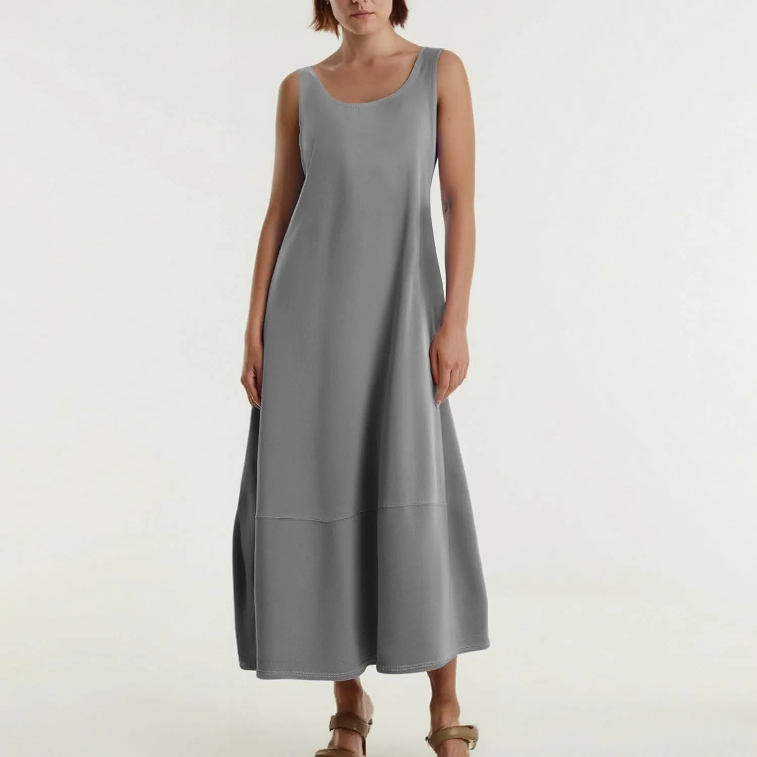 Women's Loose Casual Midi Cotton Dresses Sundress Sleeveless Beach Summer Trendy Tank Top Dress with Pockets
