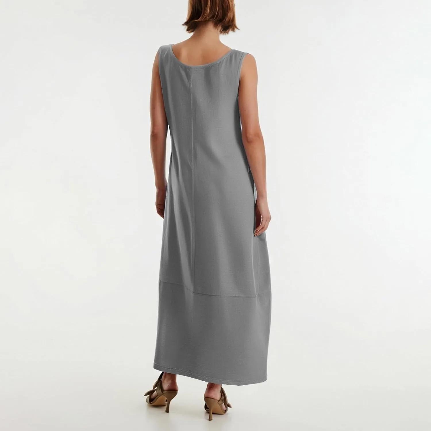 Women's Loose Casual Midi Cotton Dresses Sundress Sleeveless Beach Summer Trendy Tank Top Dress with Pockets