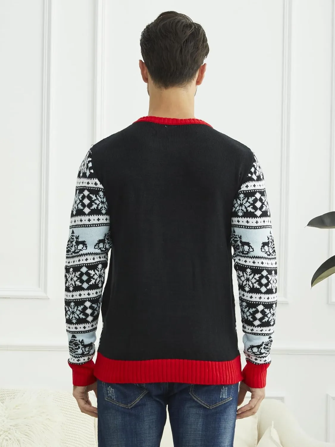 YIJIU Men's Ugly Christmas Sweater Long Sleeve Crew Neck Knitted Sweaters Xmas Holiday Funny Pullover Knitwear Tops